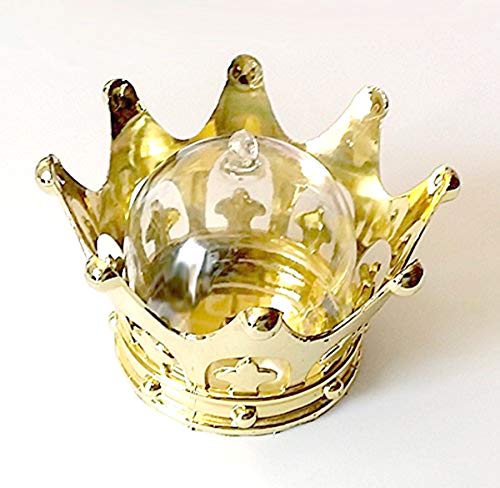 12 Pack - Mini Plastic Gold Crown Decoration Favor with Clear Dome Lids