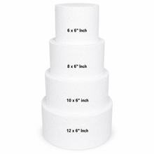Load image into Gallery viewer, 6-Inch Thick Round Foam Cake Dummy – Polystyrene Styrofoam Cake Form for Decorating, Wedding &amp; Birthday Displays, Crafting, Modeling, and Art Projects – 1 Piece